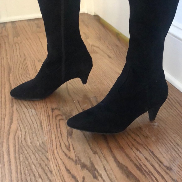 Over The Knee Black Faux Suede Boots - Picture 11 of 14